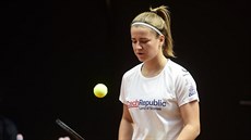 Česká tenistka Karolína Muchová trénuje v Prostějově před barážovým střetnutím... Česká tenistka Karolína Muchová trénuje v Prostějově před barážovým střetnutím...