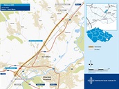 Trasa plánované dálnice D55 v úseku Babice - Staré Město. Trasa plánované dálnice D55 v úseku Babice - Staré Město.