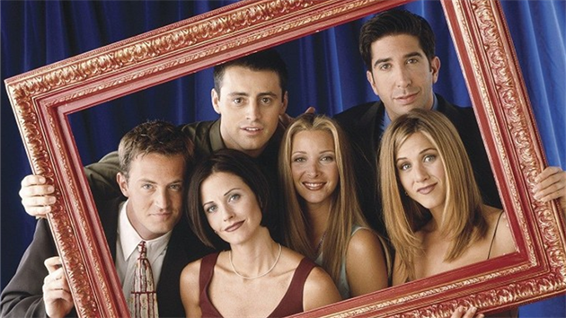 Matthew Perry, Courteney Coxov, Matt LeBlanc, Lisa Kudrowov, David Schwimmer a Jennifer Anistonov v serilu Ptel