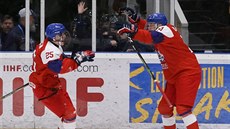 Marcel Barinka (vpravo) slaví společně s Janem Myšákem gól proti Kanadě. Marcel Barinka (vpravo) slaví společně s Janem Myšákem gól proti Kanadě.