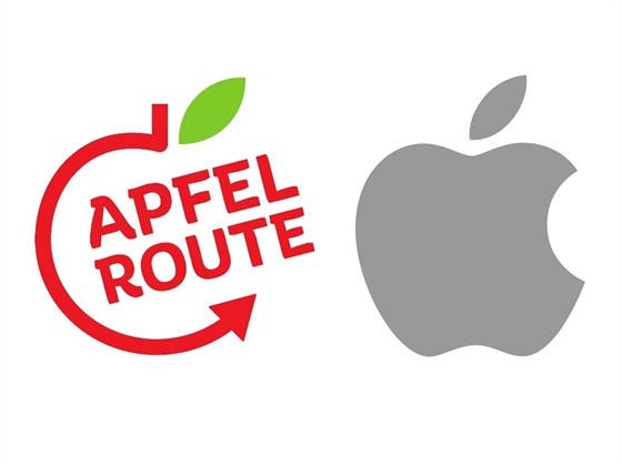 Logo nmecké cyklostezky Apfelroute se podle Applu znan podobá jeho logu