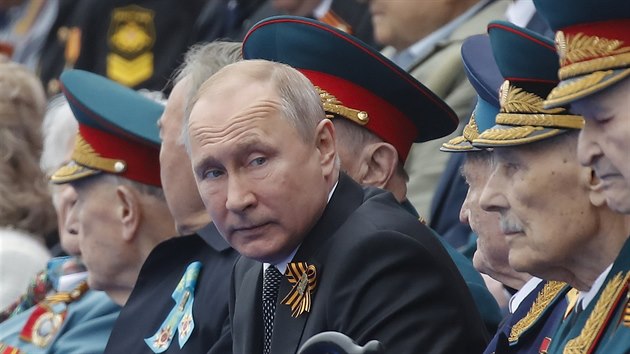 Rusk prezident Vladimir Putin na moskevskm Rudm nmst pi pleitosti oslav vtzstv nad nacistickm Nmeckem (9. kvtna 2019)