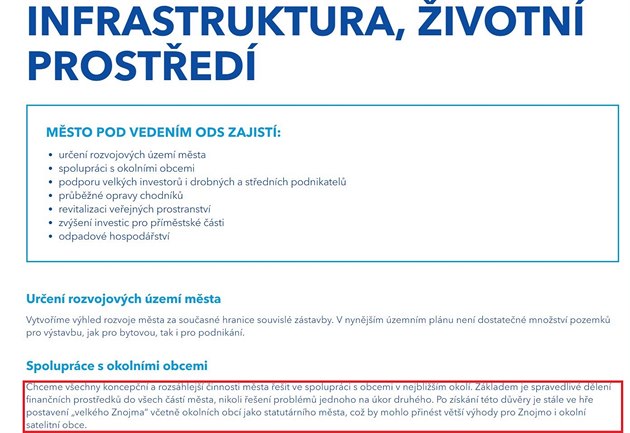 Pasá z programu znojemské ODS pro komunální volby 2018, v ní se zmiuje...