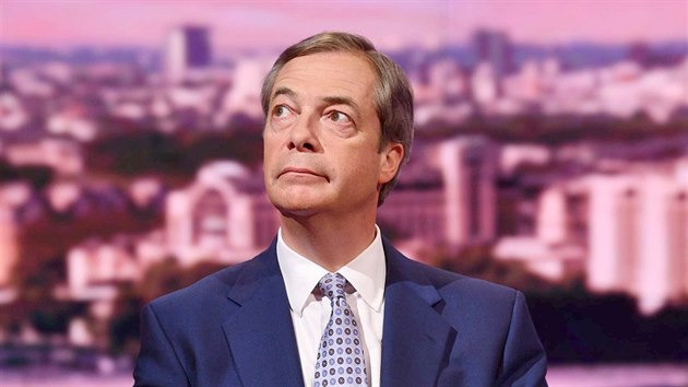 Pedseda Strany nezvislosti Spojenho krlovstv (UKIP) Nigel Farage bhem debaty na kanlu BBC. (12. kvtna 2019)
