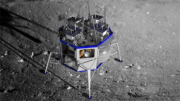 Pistvac modul Blue Moon spolenosti Blue Origin na Msci v pedstav ilustrtora.