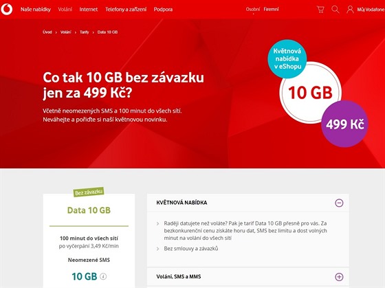 Vodafone má speciální tarif Data 10 GB