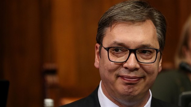 Srbsk prezident Aleksandar Vui v parlamentu (27. kvtna 2019)