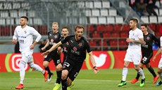 Tomáš Souček se raduje z proměněné penalty ve finálovém zápase proti Baníku. Tomáš Souček se raduje z proměněné penalty ve finálovém zápase proti Baníku.
