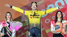 Primož Roglič oslavuje triumf v deváté etapě Gira. Primož Roglič oslavuje triumf v deváté etapě Gira.