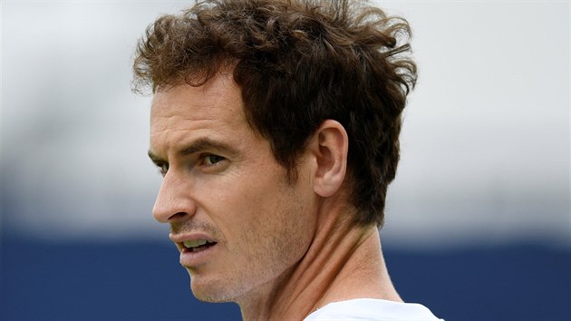 Andy Murray pi trninku v londnskm Queens Clubu.