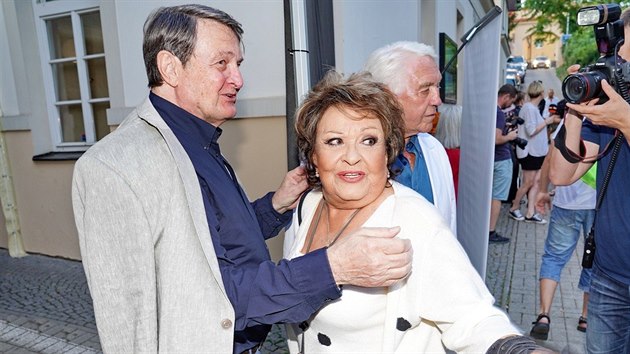 Ladislav taidl, Jiina Bohdalov a Ji Krampol (Karel Gott, oslava 80. narozenin, Divadlo Na Jezerce, Praha, 21. 6. 2019)