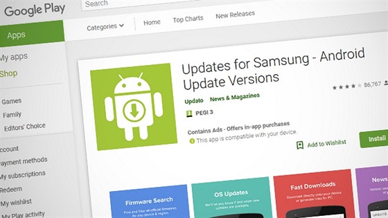 Podivnou aplikaci Updates for Samsung u v nabídce Google Play nenajdete