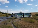 U Temon na Plzesku se srazilo osobn auto s autobusem (3.7. 2019)