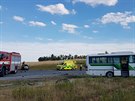 U Temon na Plzesku se srazilo osobn auto s autobusem (3.7. 2019)