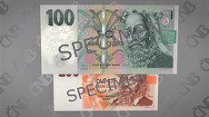 Ukázka ochranných prvk bankovek v nominální hodnot 100 K a 200 K
