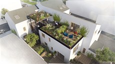 Vizualizace: zelené střechy a atria vznikly místo původních pavlačí. Vizualizace: zelené střechy a atria vznikly místo původních pavlačí.