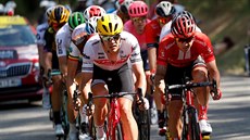 Skupina uprchlík bhem deváté etapy Tour de France, vede ji Jasper Stuyven z...