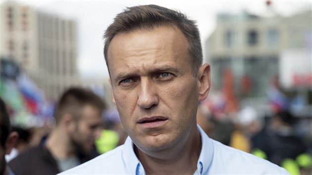 Rusk opozin pedk Alexej Navalnyj na demonstraci v Moskv (20. ervence 2019)
