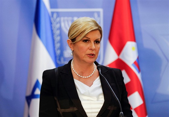 Chorvatská prezidentka Kolinda Grabarová Kitaroviová na tiskové konferenci pi...