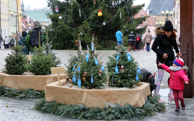Vánoní protiteroristické zábrany u vstupu na chebské námstí v podob...