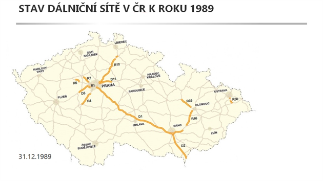 Stav naší dálniční sítě v roce 1989.