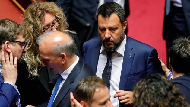 Italsk vicepremir a f vldn krajn pravicov Ligy Matteo Salvini si peje, aby parlament co nejdve hlasoval o dve vld (7. srpna 2019).