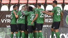 Fotbalisté Příbrami se radují z branky do sítě Českých Budějovic, kterou... Fotbalisté Příbrami se radují z branky do sítě Českých Budějovic, kterou...