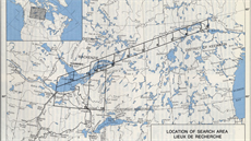 Mapa s vyznaenými sektory kanadského pátrání po dílech Kosmosu 954. V...