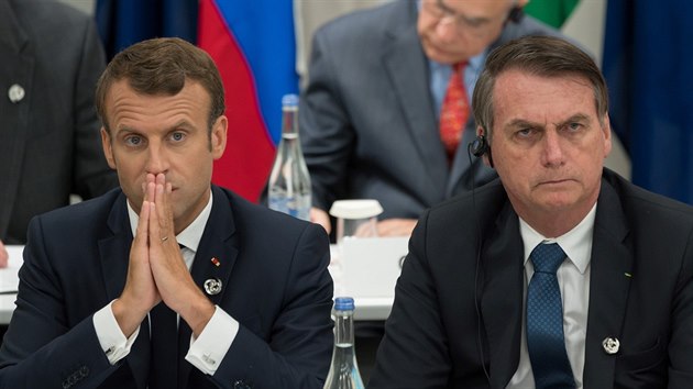 Francouzsk prezident Emmanuel Macron a brazilsk prezident Jair Bolsonaro (Osaka, 28. ervna 2019)