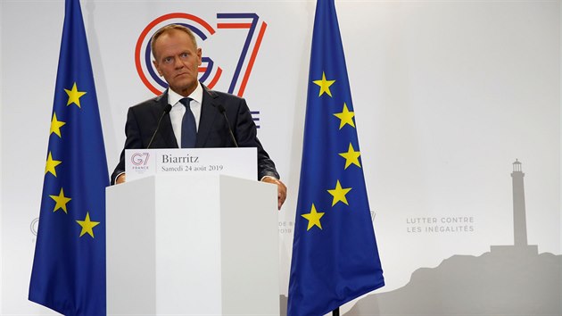 pedseda Evropsk rady Donald Tusk na summitu skupiny vysplch svtovch ekonomik G7 v jihofrancouzskm mst Biarritz. (24. srpna 2019)