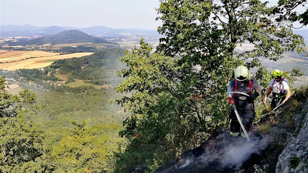 Hasii bojuj s porem lesnho porostu v obci Noviny pod Ralskem (31. srpna 2019).