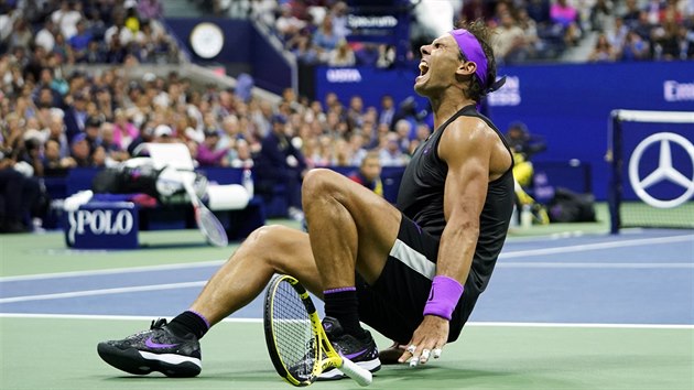 panlsk tenista Rafael Nadal se raduje z vtzstv na US Open.