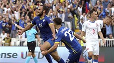 Vedat Muriqi, kosovský útočník, slaví gól v utkání kvalifikace o Euro proti... Vedat Muriqi, kosovský útočník, slaví gól v utkání kvalifikace o Euro proti...