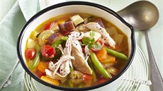 Zeleninová polévka po zahradnicku s restovaným krůtím masem Zeleninová polévka po zahradnicku s restovaným krůtím masem