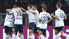 Fotbalisté Lecce se radují z gólu. Fotbalisté Lecce se radují z gólu.