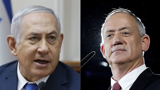 Premir a ldr izraelsk strany Likud Benjamin Netanjahu (vlevo) a ldr strany Modr a bl Benny Ganc.