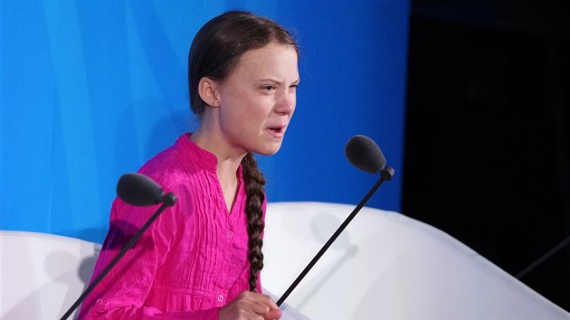 estnctilet ekologick aktivistka Greta Thunbergov vystoupila na Valnm shromdn OSN. (23. z 2019)