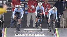 Belgická smíšená štafeta před závodem na MS v silniční cyklistice. Belgická smíšená štafeta před závodem na MS v silniční cyklistice.