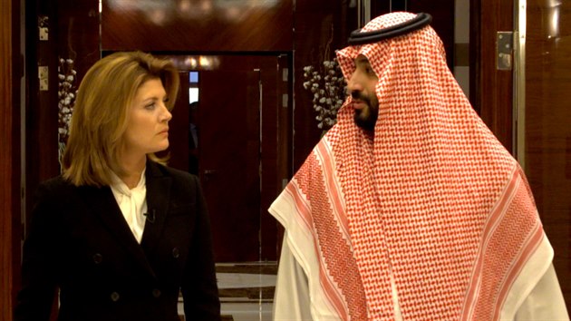 Princ Sadsk Arbie Muhammad bin Salmn v americkm poadu 60 Minutes hovo s modertorkou Norah O'Donnellovou. (30. z 2019)