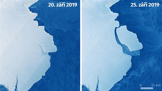 Z Ameryho elfového ledovce na Antarktid se odlomil obrovský blok ledu.