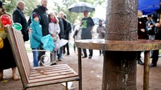 V Brně odhalili lavičku Václava Havla (5. října 2019). V Brně odhalili lavičku Václava Havla (5. října 2019).