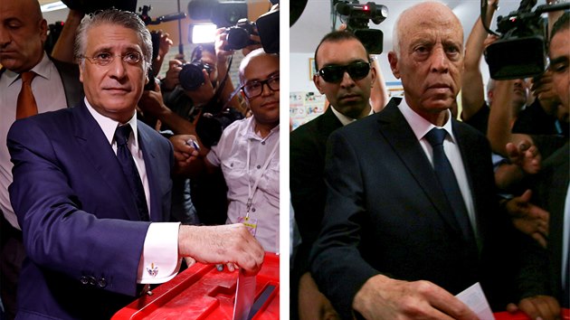 Tunisan volili novho prezidenta. Na vbr mli mezi Nablem Karum (vlevo) a Kasem Sadem (vpravo, 13. jna 2019)