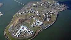 Jeden z leteckých pohled na newyorské vzení na ostrov Rikers Island.