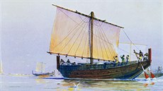 Fénická obchodní loď připlouvající k břehům anglického přístavu Dubris na... Fénická obchodní loď připlouvající k břehům anglického přístavu Dubris na...