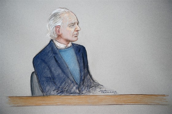 Zakladatel serveru WikiLeaks Julian Assange u soudu (21. íjna 2019)