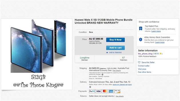 Skldac Huawei Mate X lze u zakoupit na auknm portlu, ovem za velmi vysokou cenu