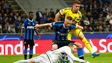 Branká Interu Milán Samir Handanovi krotí mí, Milan kriniar brání Thorgana...