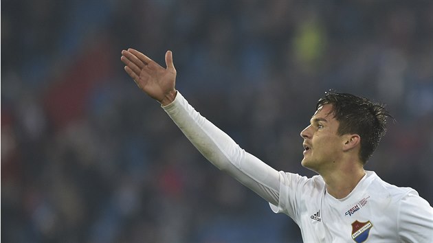 Jakub Pokorný z Ostravy se raduje z gólu. Jakub Pokorný z Ostravy se raduje z gólu.