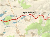 Mapa železniční tratě z Tochovic k přehradě Orlík