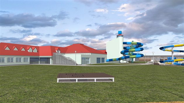 Plánovaná podoba venkovního koupaliště u akvaparku v Uherském Brodě.